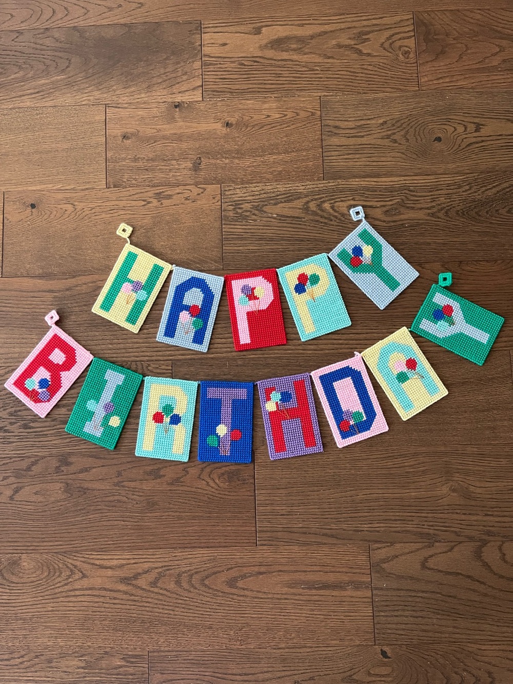 Vintage Granny Square Cross Stitch Happy Birthday Banner Handmade Granny Core